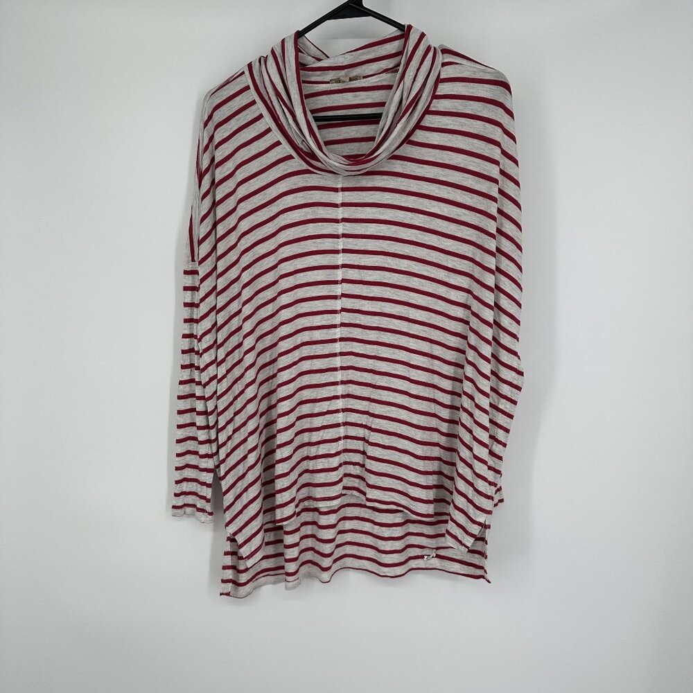 Anthropologie Bordeaux Red Heather light gray stripe top‎ Cowl Neck Size Small